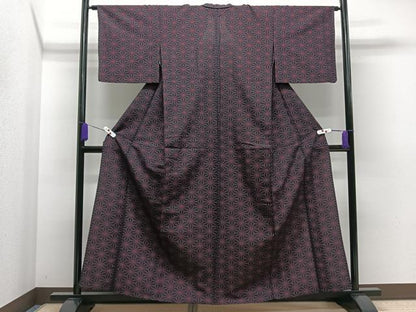 平和屋着物▽上質なお召 単衣 麻の葉文様 正絹 逸品 CAAS2482xi