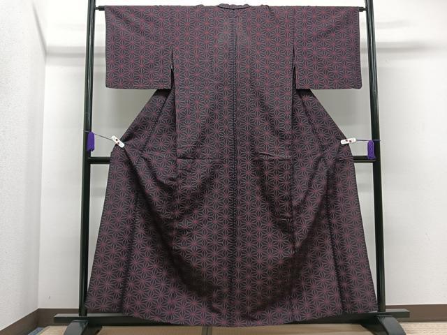 平和屋着物▽上質なお召 単衣 麻の葉文様 正絹 逸品 CAAS2482xi
