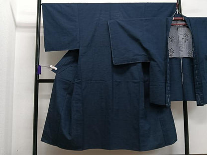 平和屋着物▽男性 紬 単衣 アンサンブル 紺青色 正絹 逸品 CAAS2485xi