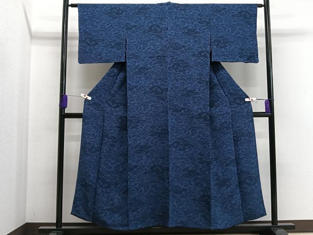 平和屋着物▽上質な小紋 単衣 雲取り草花文 鬼しぼ縮緬 反端付き 正絹 逸品 CAAS2491xi
