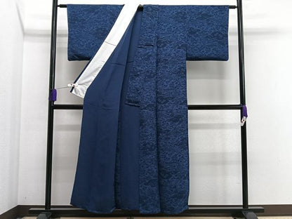 平和屋着物▽上質な小紋 単衣 雲取り草花文 鬼しぼ縮緬 反端付き 正絹 逸品 CAAS2491xi