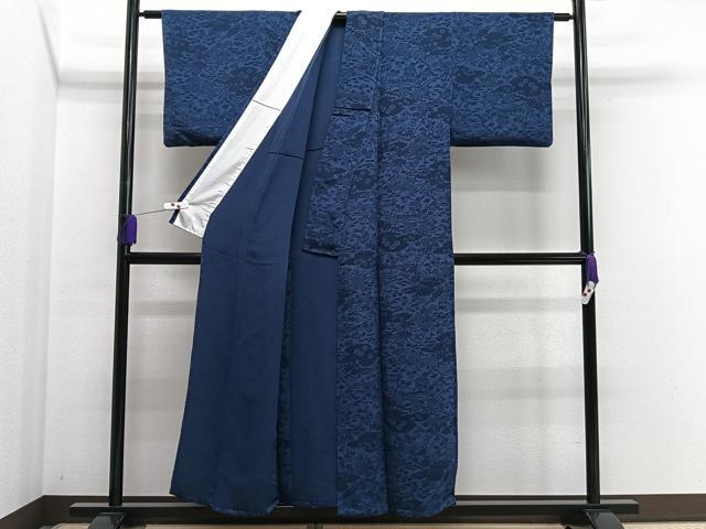 平和屋着物▽上質な小紋 単衣 雲取り草花文 鬼しぼ縮緬 反端付き 正絹 逸品 CAAS2491xi