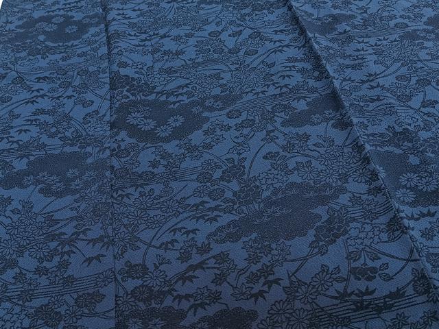 平和屋着物▽上質な小紋 単衣 雲取り草花文 鬼しぼ縮緬 反端付き 正絹 逸品 CAAS2491xi