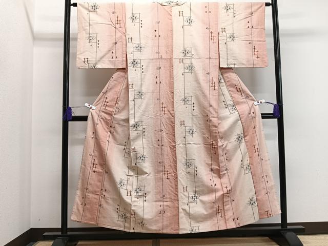 平和屋着物▽上質な紬 単衣 琉球絣文様 正絹 逸品 CAAS2492xi