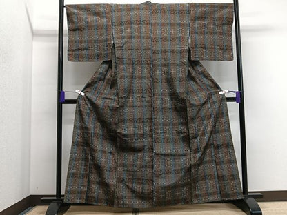 平和屋着物▽上質な紬 単衣 花唐草文 正絹 逸品 CAAS2494xi