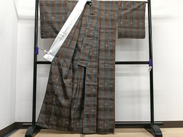 平和屋着物▽上質な紬 単衣 花唐草文 正絹 逸品 CAAS2494xi