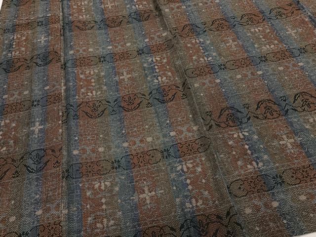 平和屋着物▽上質な紬 単衣 花唐草文 正絹 逸品 CAAS2494xi