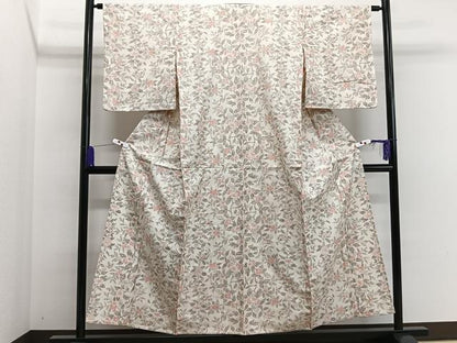 平和屋着物▽上質な紬 単衣 枝花文 正絹 逸品 CAAS2495xi