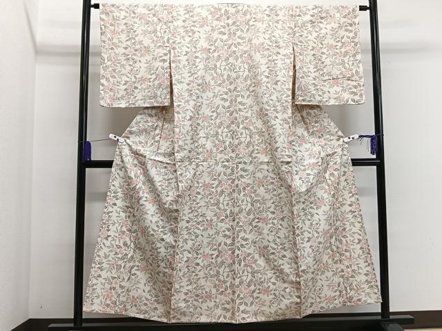 平和屋着物▽上質な紬 単衣 枝花文 正絹 逸品 CAAS2495xi
