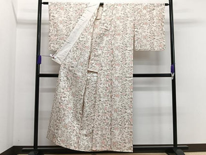 平和屋着物▽上質な紬 単衣 枝花文 正絹 逸品 CAAS2495xi