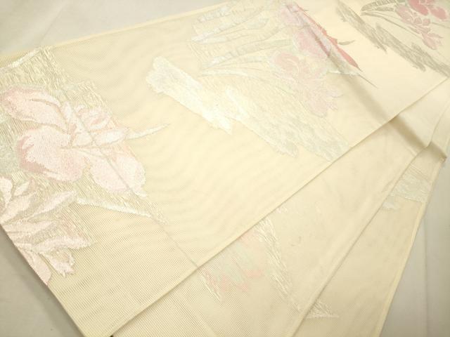 平和屋着物＊夏物 六通柄袋帯 草花文 銀糸 正絹 逸品 CAAS3444eg