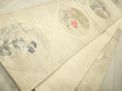 平和屋着物＊夏物 六通柄袋帯 蔦の葉花丸文 銀糸 正絹 逸品 CAAS3447eg