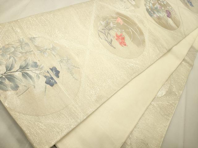 平和屋着物＊夏物 六通柄袋帯 蔦の葉花丸文 銀糸 正絹 逸品 CAAS3447eg