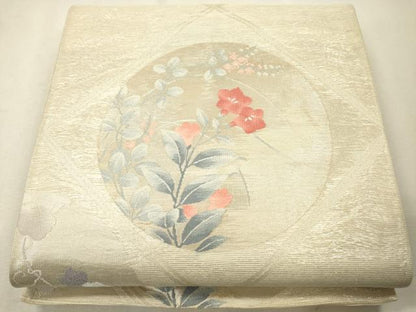 平和屋着物＊夏物 六通柄袋帯 蔦の葉花丸文 銀糸 正絹 逸品 CAAS3447eg