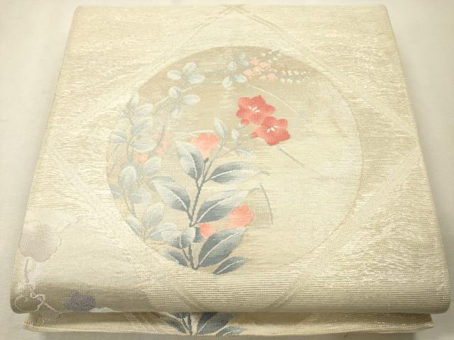 平和屋着物＊夏物 六通柄袋帯 蔦の葉花丸文 銀糸 正絹 逸品 CAAS3447eg