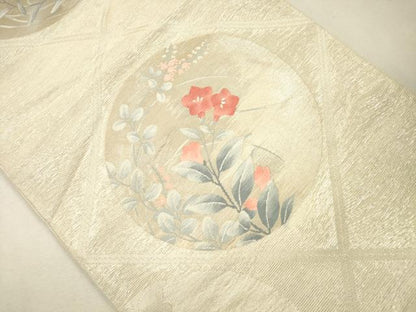 平和屋着物＊夏物 六通柄袋帯 蔦の葉花丸文 銀糸 正絹 逸品 CAAS3447eg