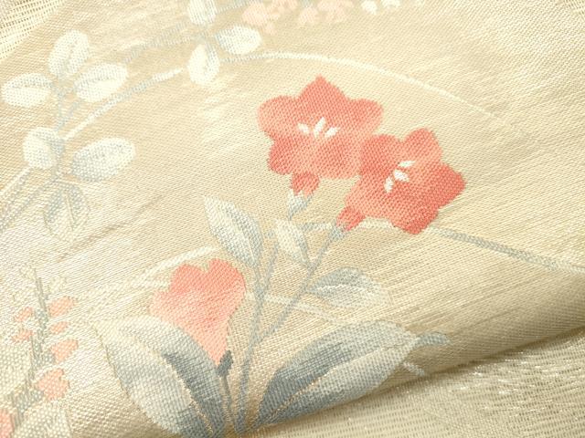 平和屋着物＊夏物 六通柄袋帯 蔦の葉花丸文 銀糸 正絹 逸品 CAAS3447eg