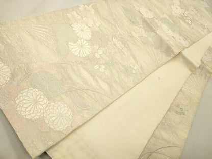 平和屋着物＊夏物 六通柄袋帯 唐織 扇面流水草花文 銀糸 正絹 逸品 CAAS3453eg