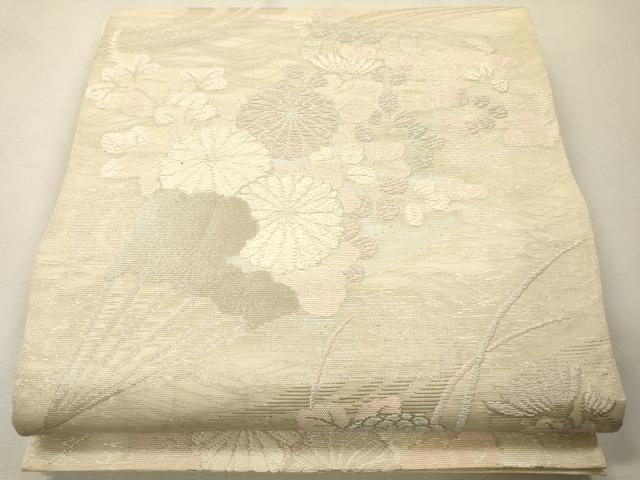 平和屋着物＊夏物 六通柄袋帯 唐織 扇面流水草花文 銀糸 正絹 逸品 CAAS3453eg