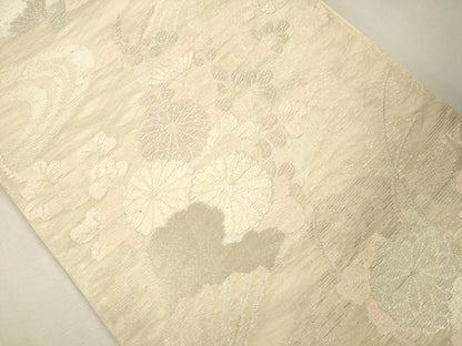 平和屋着物＊夏物 六通柄袋帯 唐織 扇面流水草花文 銀糸 正絹 逸品 CAAS3453eg