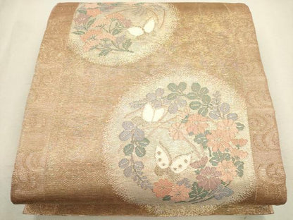 平和屋着物＊夏物 六通柄袋帯 流水花蝶文 金銀糸 正絹 逸品 CAAS3532eg