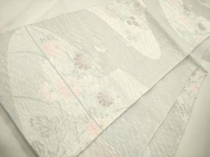 平和屋着物＊夏物　六通柄袋帯　草花文　銀糸　正絹　逸品　CAAS3561eg
