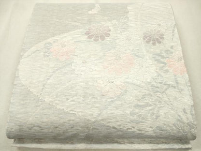 平和屋着物＊夏物　六通柄袋帯　草花文　銀糸　正絹　逸品　CAAS3561eg