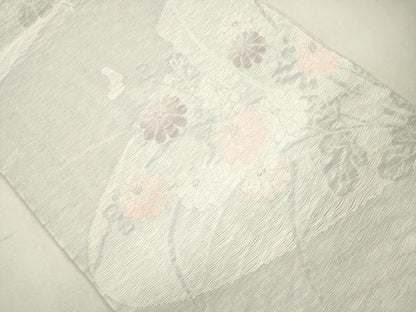 平和屋着物＊夏物　六通柄袋帯　草花文　銀糸　正絹　逸品　CAAS3561eg