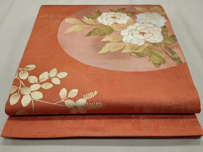 平和屋着物◎太鼓柄袋帯 駒刺繍 草花文 金銀彩 正絹 逸品 CAAS4038qe