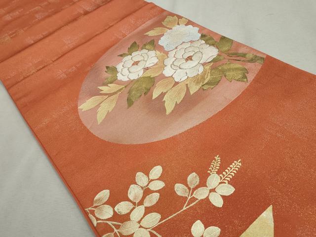 平和屋着物◎太鼓柄袋帯 駒刺繍 草花文 金銀彩 正絹 逸品 CAAS4038qe