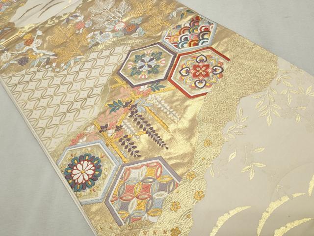 平和屋着物◎六通柄袋帯 唐織 亀甲花文 金銀糸 引箔 正絹 逸品 CAAS4042qe