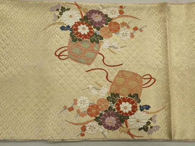 平和屋着物◎佐賀錦 太鼓柄袋帯 唐織 花籠文 金糸 正絹 逸品 CAAS4238qe