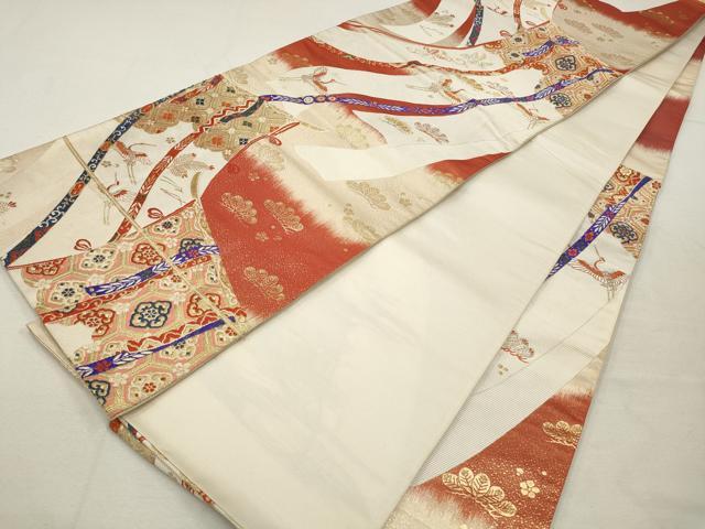 平和屋着物◎六通柄袋帯　飛鶴几帳花文　金糸　正絹　逸品　CAAS4320qe