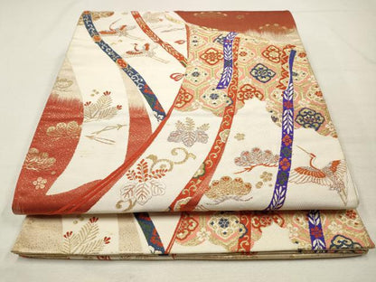 平和屋着物◎六通柄袋帯　飛鶴几帳花文　金糸　正絹　逸品　CAAS4320qe