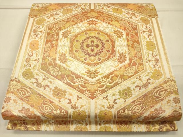 平和屋着物◎六通柄袋帯 正倉院亀甲更紗花文 金糸 正絹 逸品 CAAS4454ft
