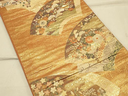 平和屋着物◎六通柄袋帯 地紙草花文 金銀糸 正絹 逸品 CAAS4478ft