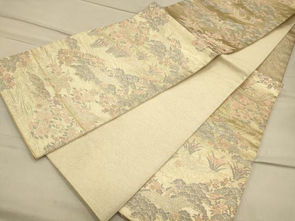 平和屋着物◎六通柄袋帯 飛鶴流水花文 金糸 正絹 逸品 CAAS4487ft