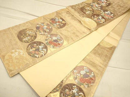 平和屋着物◎六通柄袋帯 花丸文 金糸 正絹 逸品 CAAS4491ft