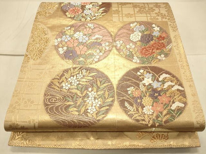 平和屋着物◎六通柄袋帯 花丸文 金糸 正絹 逸品 CAAS4491ft