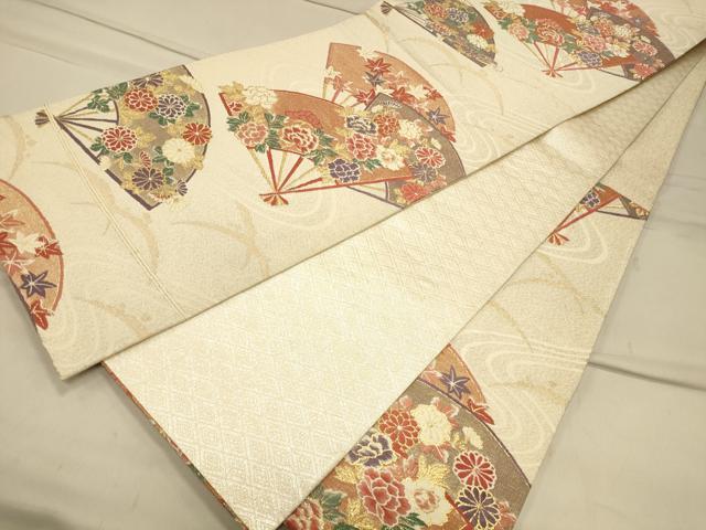 平和屋着物◎佐賀錦 六通柄袋帯 唐織 流水扇面花文 金銀糸 正絹 逸品 CAAS4496ft