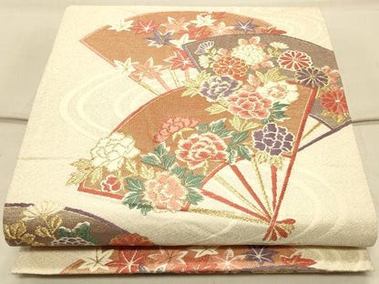 平和屋着物◎佐賀錦 六通柄袋帯 唐織 流水扇面花文 金銀糸 正絹 逸品 CAAS4496ft