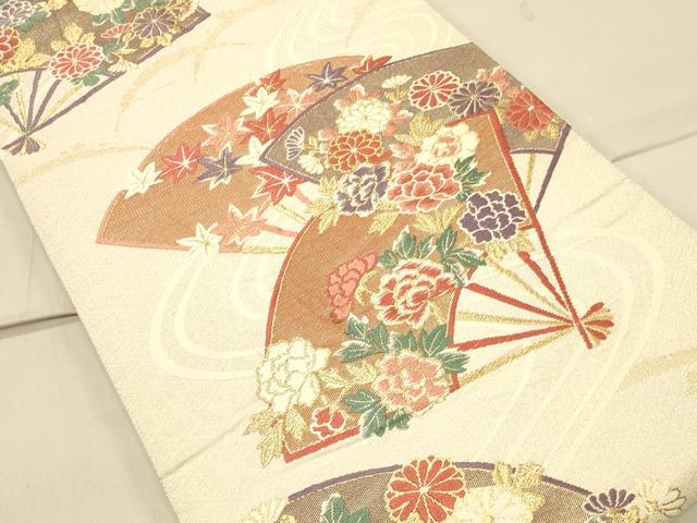 平和屋着物◎佐賀錦 六通柄袋帯 唐織 流水扇面花文 金銀糸 正絹 逸品 CAAS4496ft