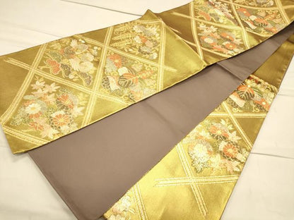 平和屋着物◎六通柄袋帯 天井吉祥花鳥文 金糸 正絹 逸品 CAAS4501ft