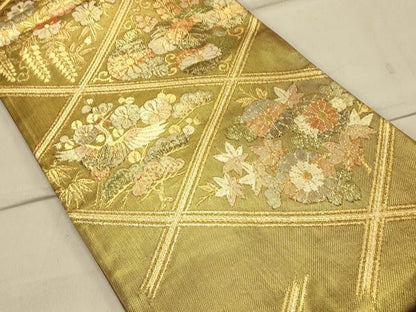 平和屋着物◎六通柄袋帯 天井吉祥花鳥文 金糸 正絹 逸品 CAAS4501ft