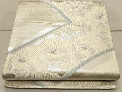 平和屋着物◎六通柄袋帯 唐織 草花文 銀糸 正絹 逸品 CAAS4517ft