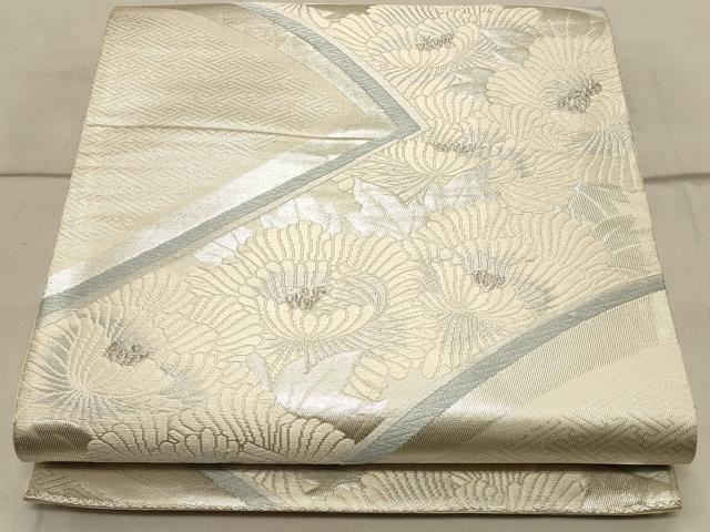 平和屋着物◎六通柄袋帯 唐織 草花文 銀糸 正絹 逸品 CAAS4517ft