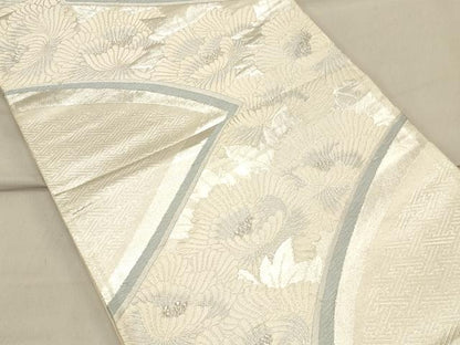 平和屋着物◎六通柄袋帯 唐織 草花文 銀糸 正絹 逸品 CAAS4517ft