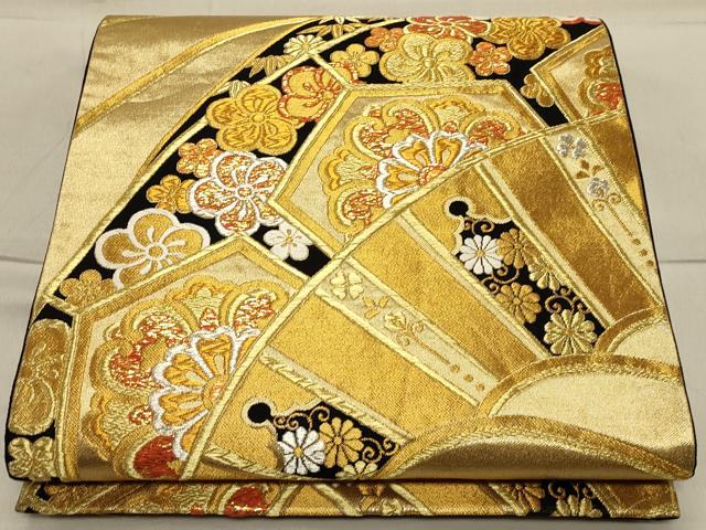 平和屋着物◎六通柄袋帯 吉祥花文 黒地 金銀糸 正絹 逸品 CAAS4519ft