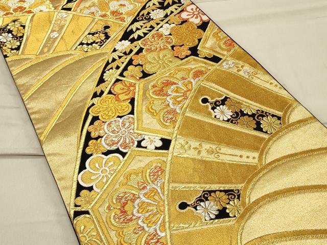平和屋着物◎六通柄袋帯 吉祥花文 黒地 金銀糸 正絹 逸品 CAAS4519ft