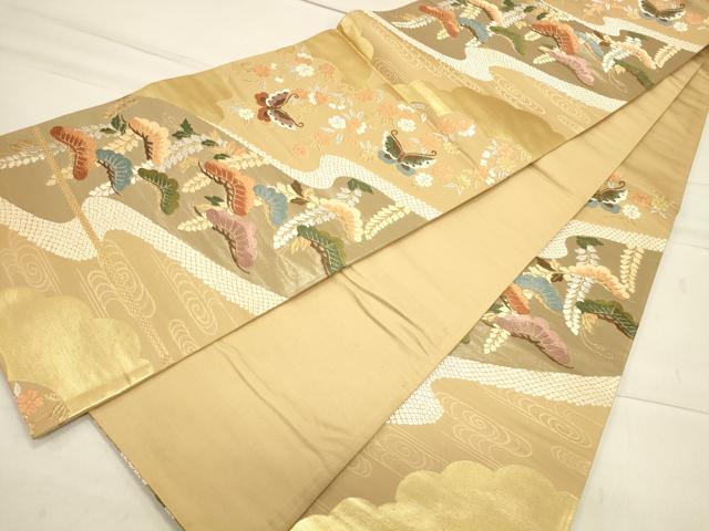 平和屋着物◎六通柄袋帯 唐織 流水吉祥花蝶文 金銀糸 正絹 逸品 CAAS4521ft